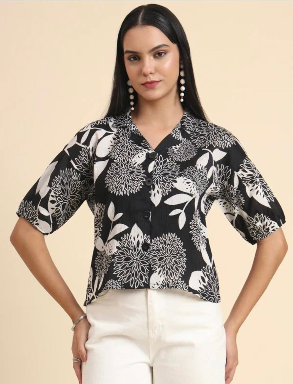 TRENDY LAPEL NECK PRINTED WOMEN'S SHIRT