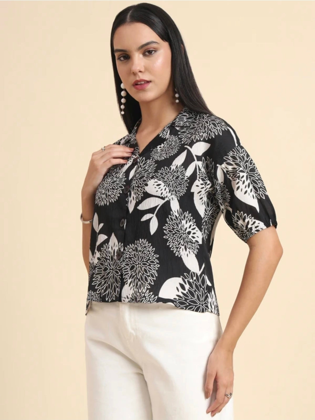TRENDY LAPEL NECK PRINTED WOMEN'S SHIRT