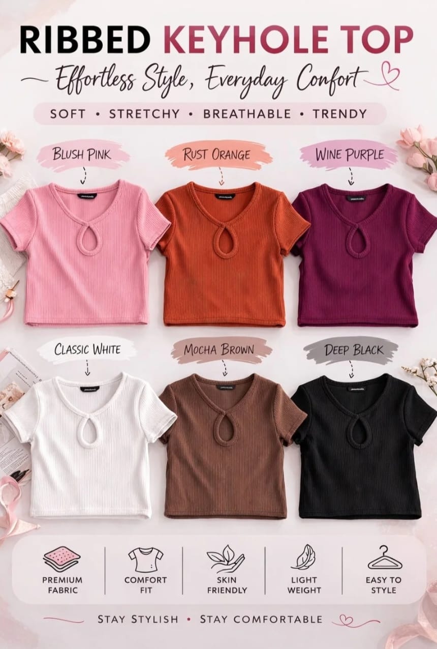 WOMEN'S ROSE PINK RIBBED KNIT KEYHOLE NECK SHORT SLEEVE TOP