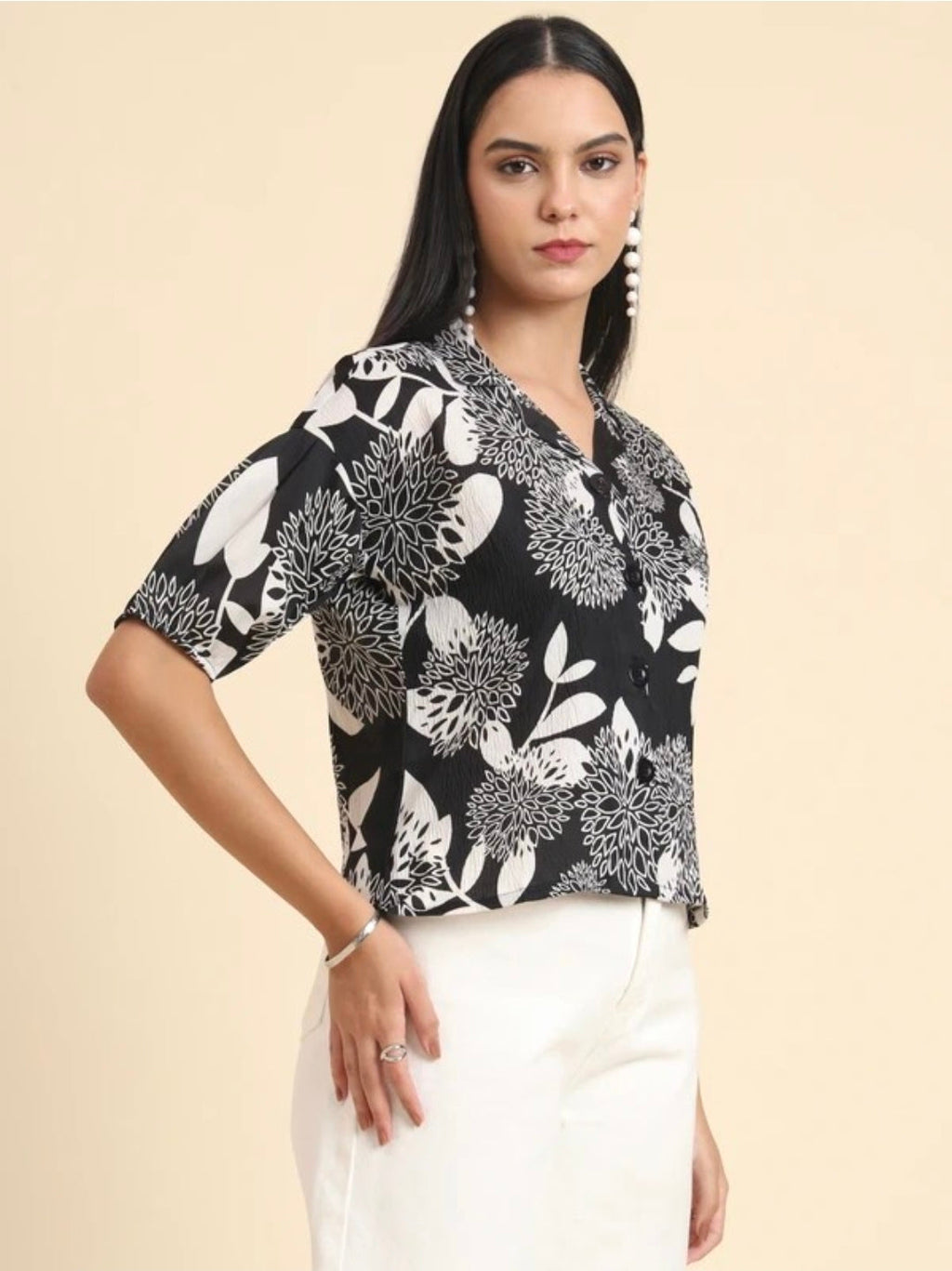 TRENDY LAPEL NECK PRINTED WOMEN'S SHIRT
