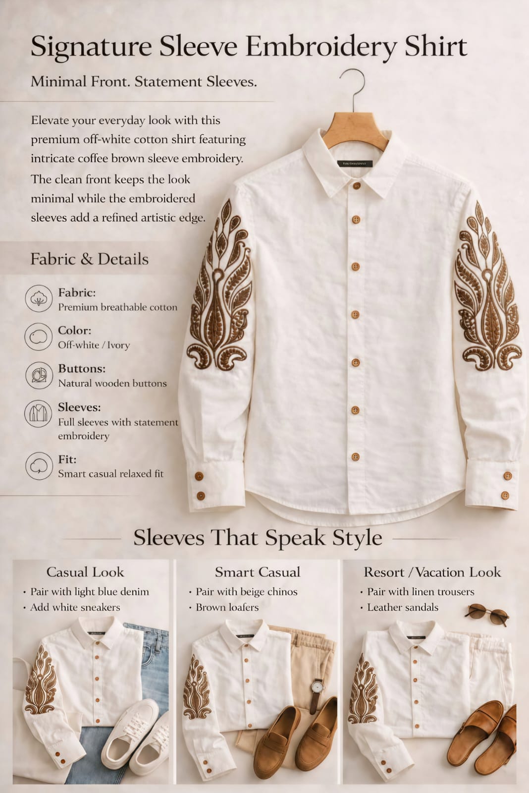 WOMEN'S OFF-WHITE SIGNATURE SLEEVE EMBROIDERY COTTON SHIRT