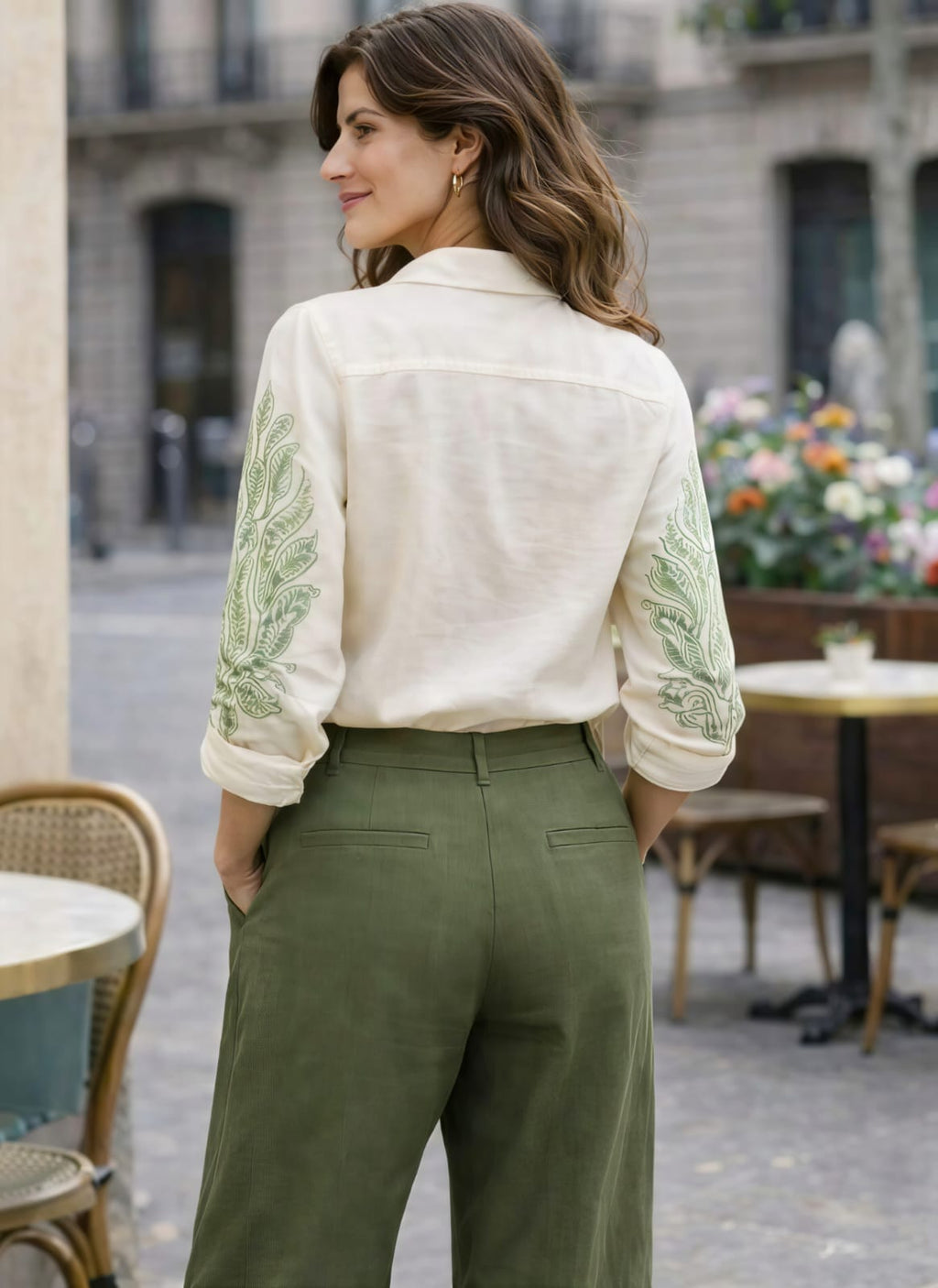 WOMEN'S OFF-WHITE SIGNATURE SLEEVE EMBROIDERY COTTON SHIRT