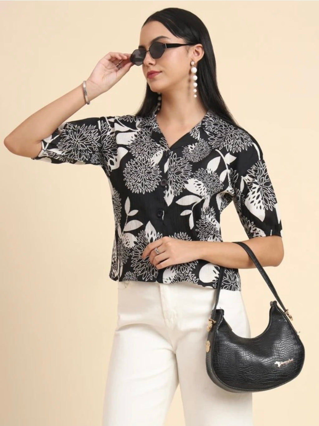 TRENDY LAPEL NECK PRINTED WOMEN'S SHIRT